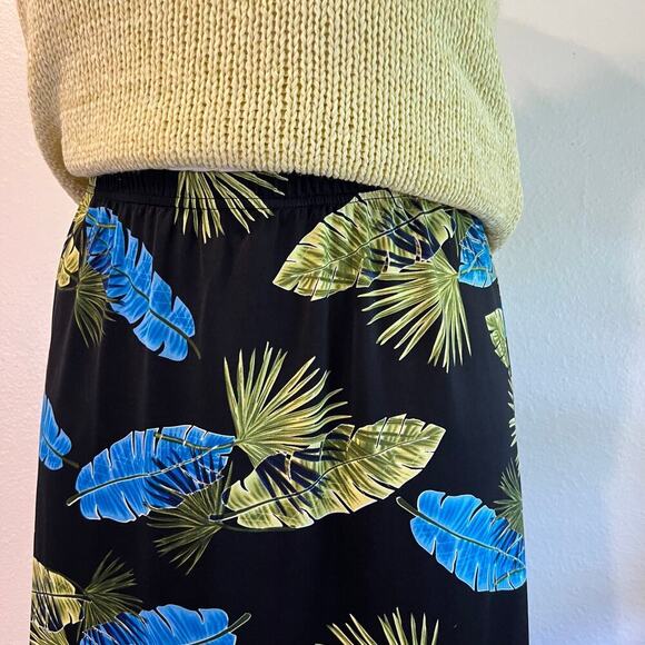 Pineapple Moon 90s Blue & Green Palm Leaf Print Elastic Summer Skirt Size XL - Picture 8 of 8